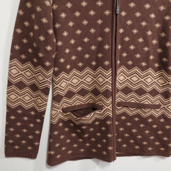 Athleta Teton Cardigan Full Zip LS Wool Nylon Blend Sweater Womens Large Brown - Picture 3 of 9